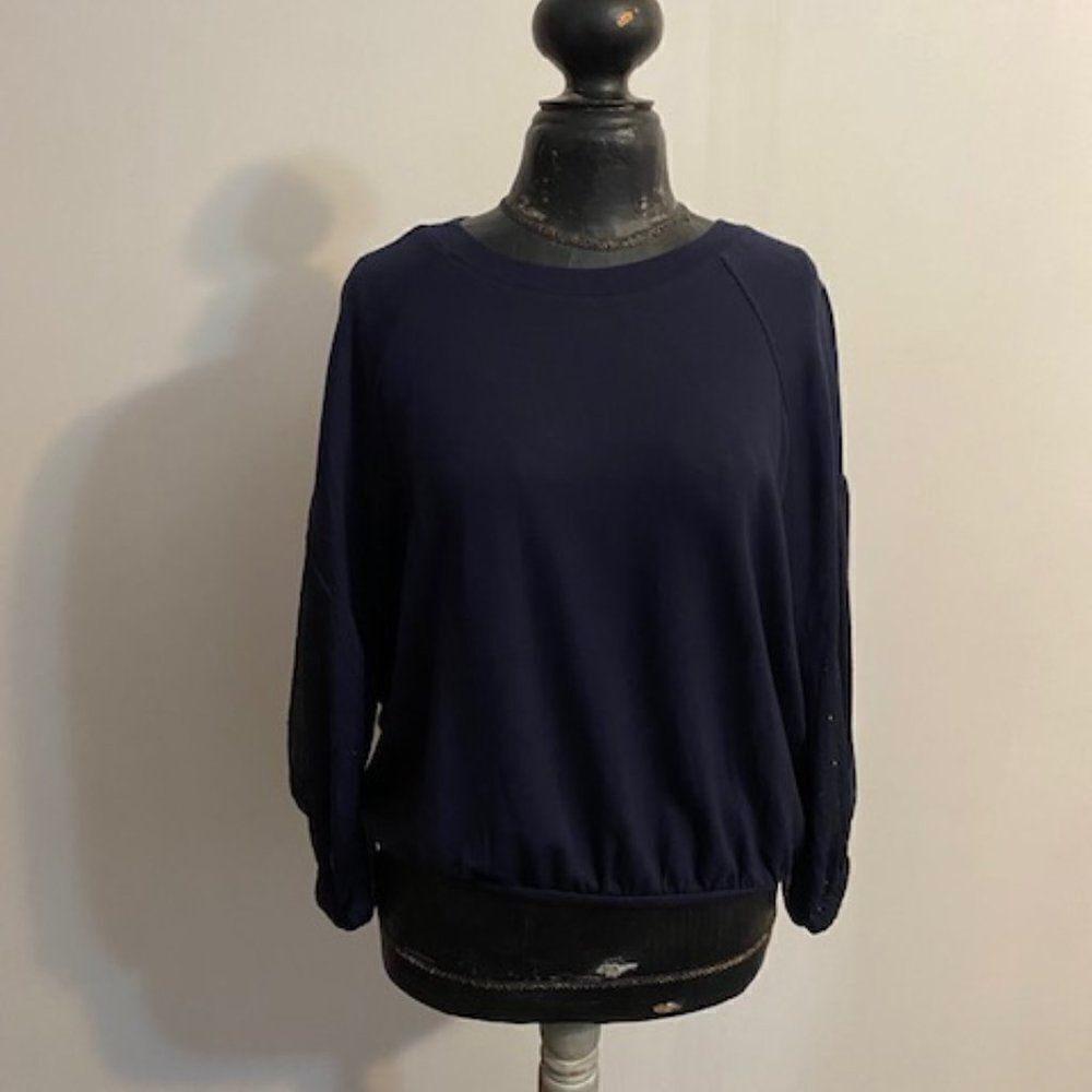 Express Navy-blue top with sheer sleeves, size Large
